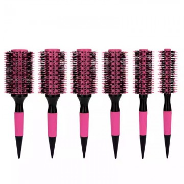 桃紅陶瓷圓梳 鬃毛圓梳 防滑手柄設計